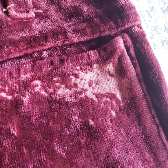 Bright Burgundy Pink Velour Velvet Vintage High Waist Hand Made Button Fly Pants - Picture 6 of 12